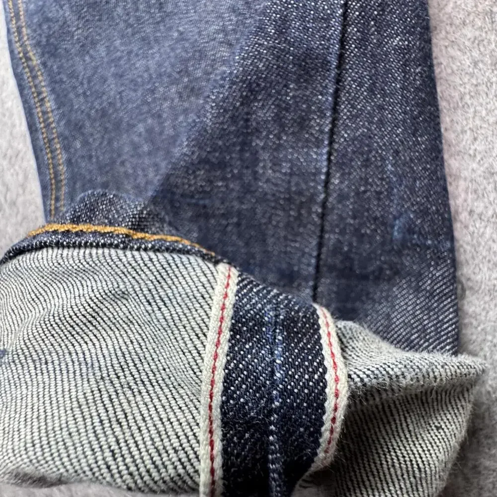ANOM Jeans Mens 38x32 Blue Slim Straight Selvedge Button Fly Denim Pants Casual